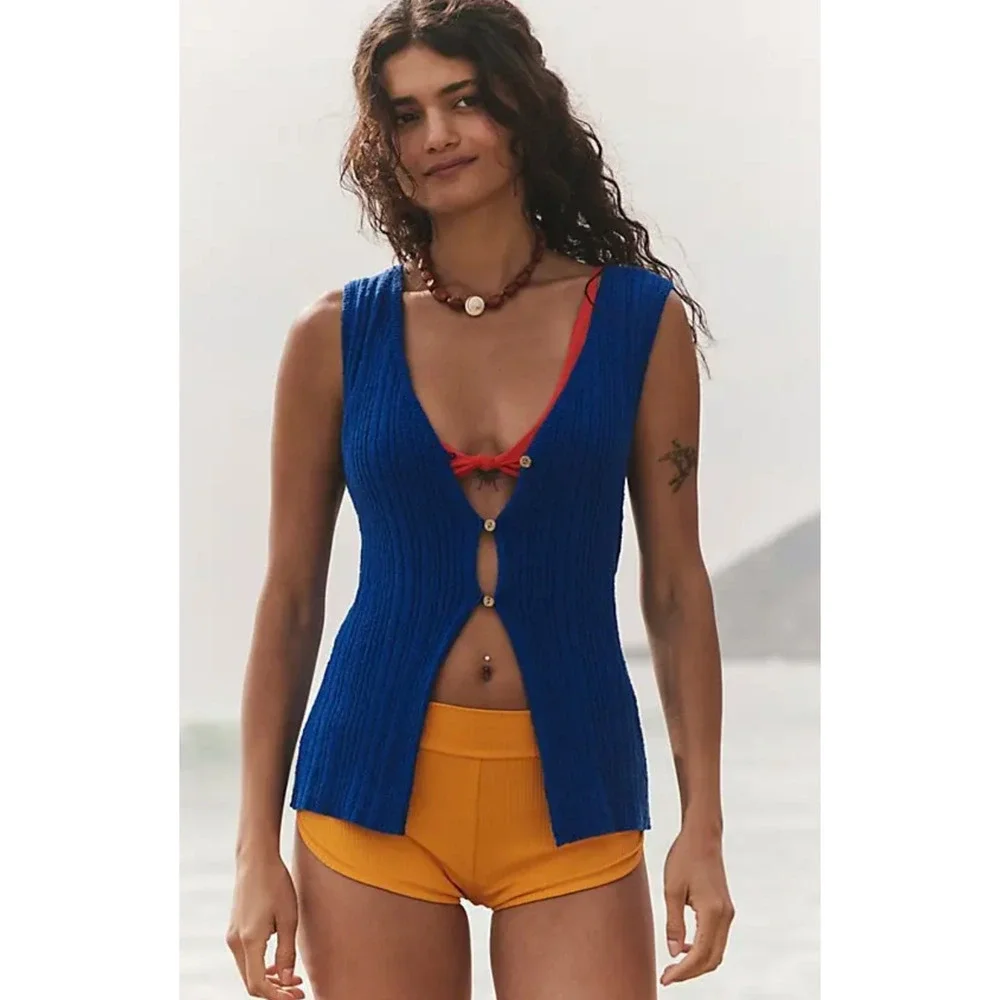 FREE PEOPLE FP BEACH LAPIS LAZULI BLUE RHEA SWEATER SKIRT SET SZ S